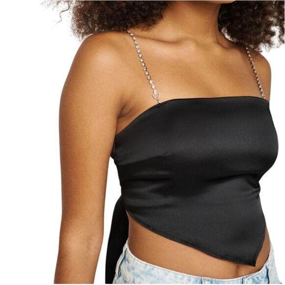 Garage Rhinestone-Strap Scarf Cami, Black Handkerchief Crop Top Size Small - Picture 1 of 12
